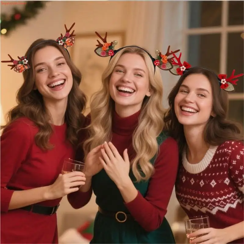 Q5WE Festives Antlers Headpiece For Family Matching Outfits Soft Plastic Hair Accessory Holiday Celebrations
