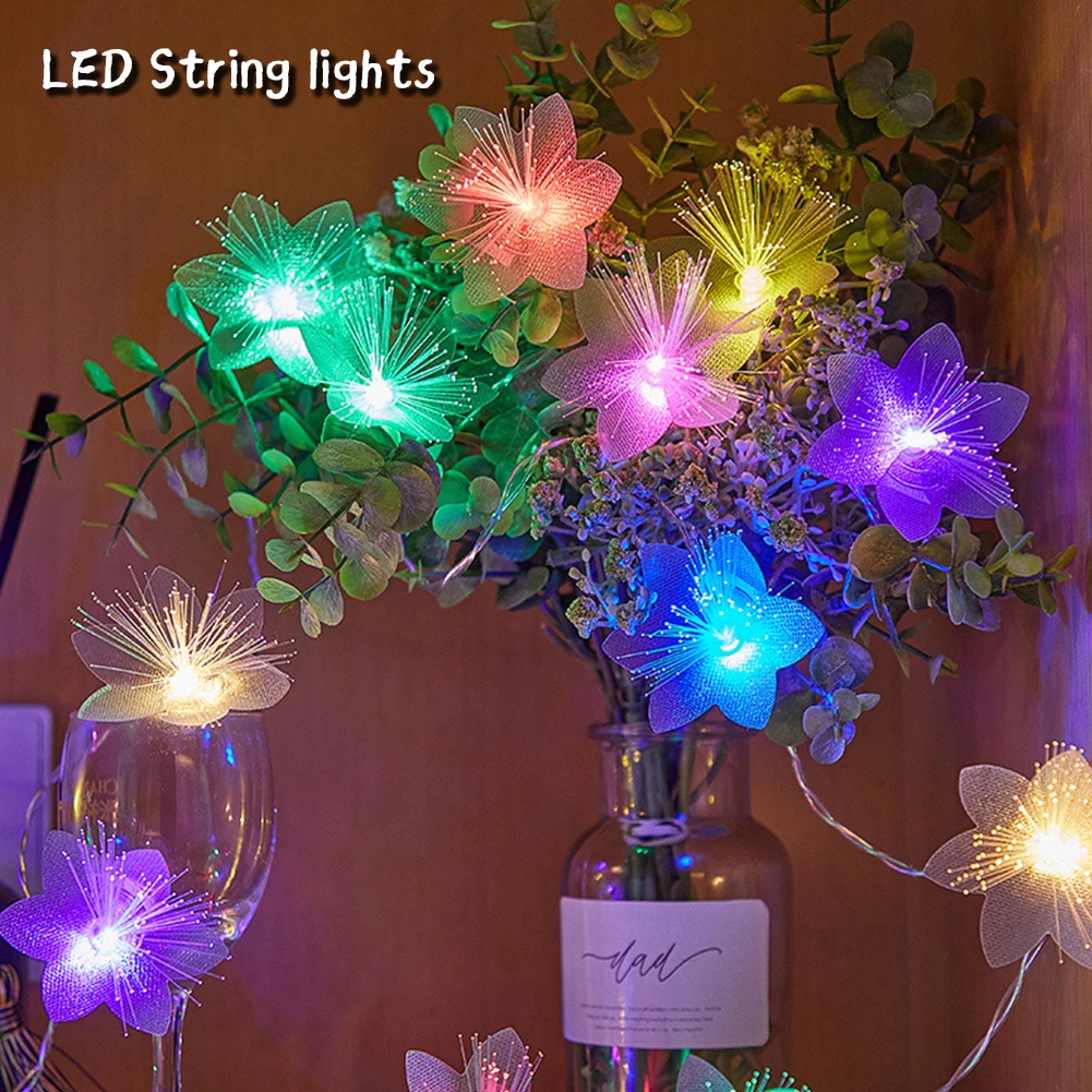 LED Flower Fiber Optic Fairy Lights Garland Battery Operated Twinkle String Light Copper Wire Lighting Wedding Christmas Decor