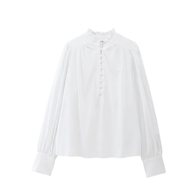 Nieuwe damesoverhemden en blouses Mode lente gestreepte blouse O-hals Ruches Casual shirts met lange mouwen Vrouwelijke elegante blouse