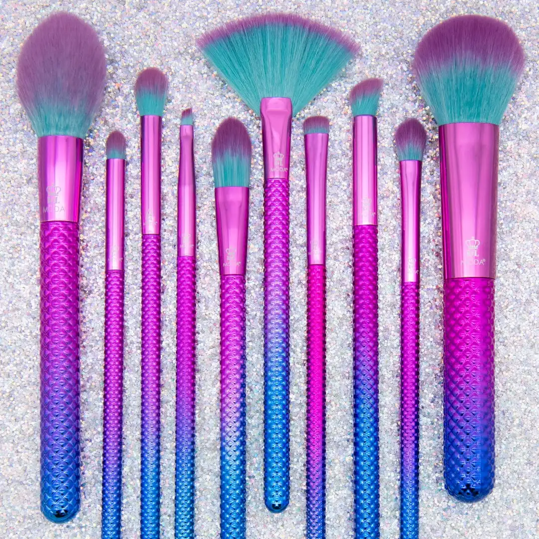 10-teiliges Make-up-Pinsel-Set, inklusive spitzer Grundierung, Fächer und Falten