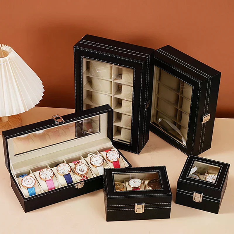 

Watch Box Watch Organizer With Lock Removable Pillows Synthetic Leather Storage Case For Men Travel Gifts