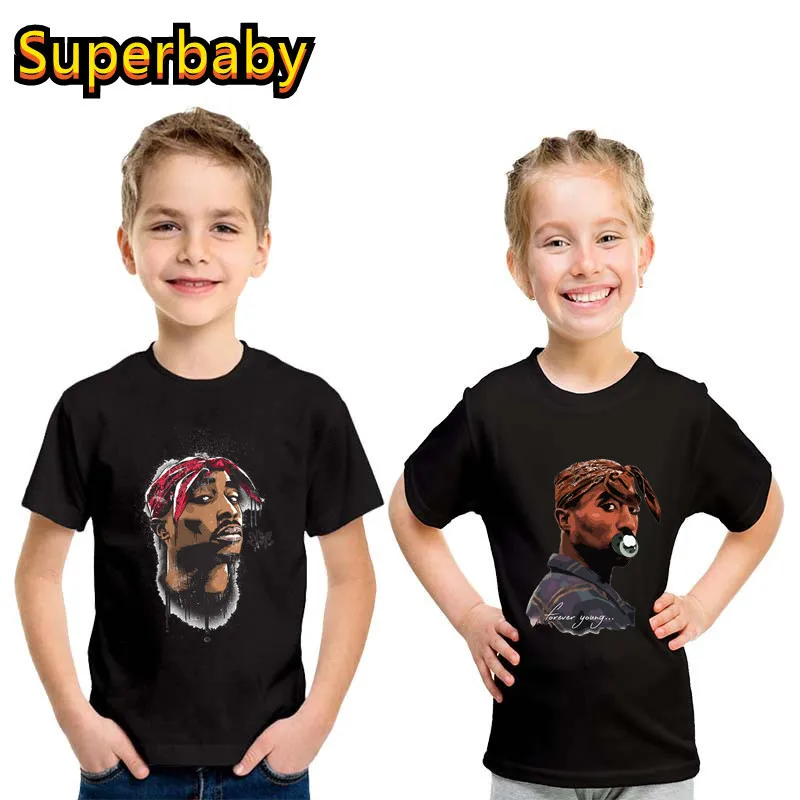 Tupac 2pac Rapper Hip Hop Swag Print Fashion Kids T-shirt Baby Boys Girls Clothes Summer Children Cotton Short Sleeve T shirt