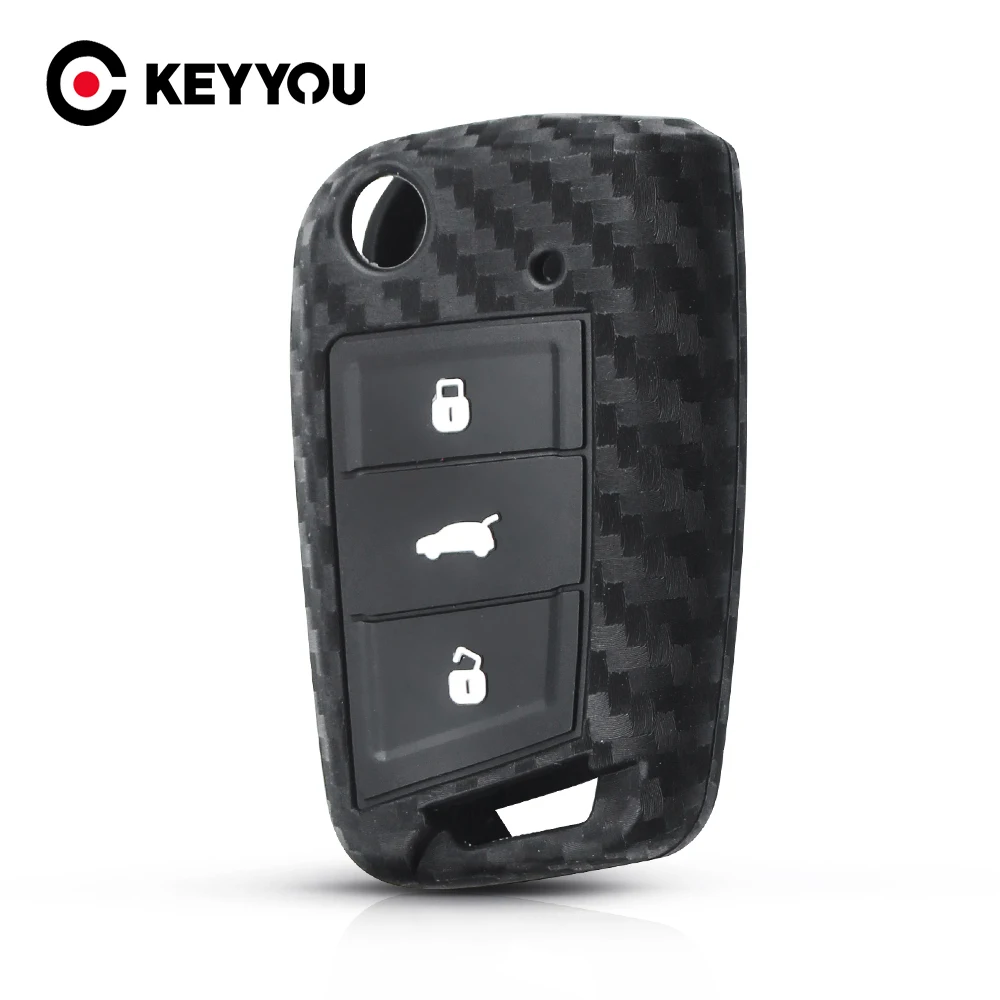Keyyou para vw golf 7 bora jetta golf passat gti skoda octavia a7 polo 5 silicone fibra de carbono carro chave protaction capa caso chave