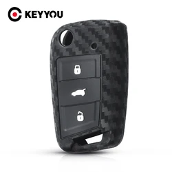 KEYYOU For VW Golf 7 Bora Jetta GOLF Passat GTI Skoda Octavia A7 Polo 5 Silicone Carbon Fiber Car Key Protaction Cover Key Case