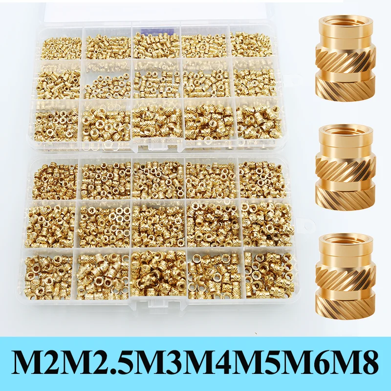 1400x Threaded Brass Insert Nut M2 M3 M4 M5 M6 M8 Heat Set Environmentally Copper Insertion Nuts for 3D Printer Plastic Notebook