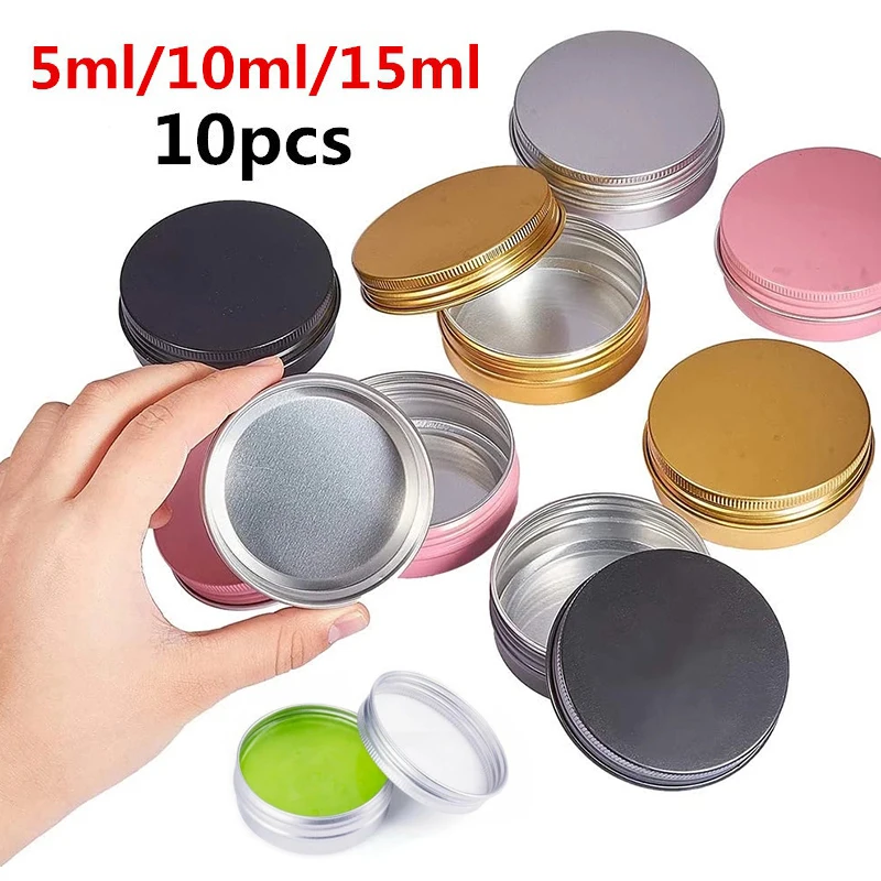 10pcs Empty 5/10/15ml Round Aluminum Box Tin Cans With Screw Top Lid Small Metal Empty Storage Box Cosmetic Eye Cream Bottles