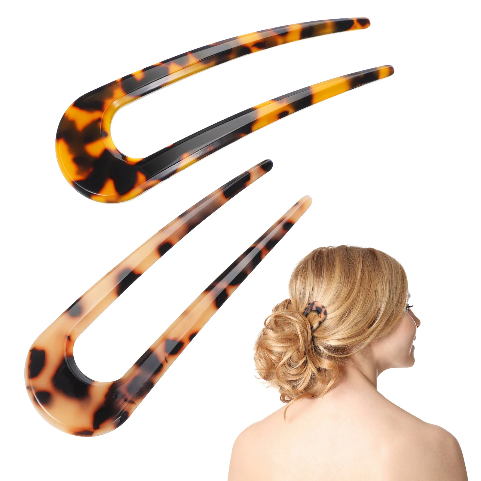 

2Pcs U-Shaped Hair Pins Chignon Stick Accessories Women Party Wedding Banquet Daily Wear Glossy Premium Material