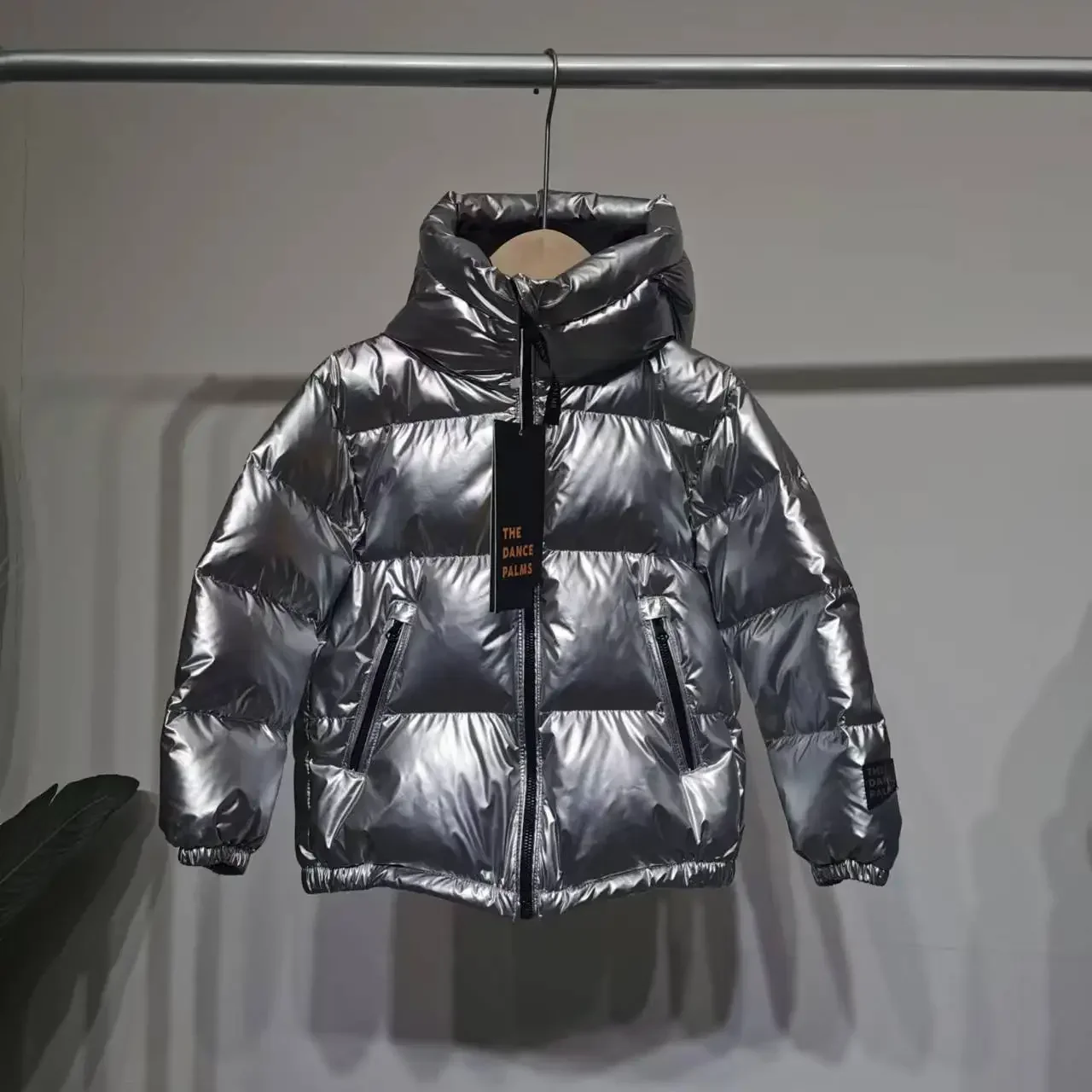 2024 Boys Down Jacket Winter Glossy Silver/Black Waterproof Hooded Parka Children Girls Loose Warm Coats XMP435