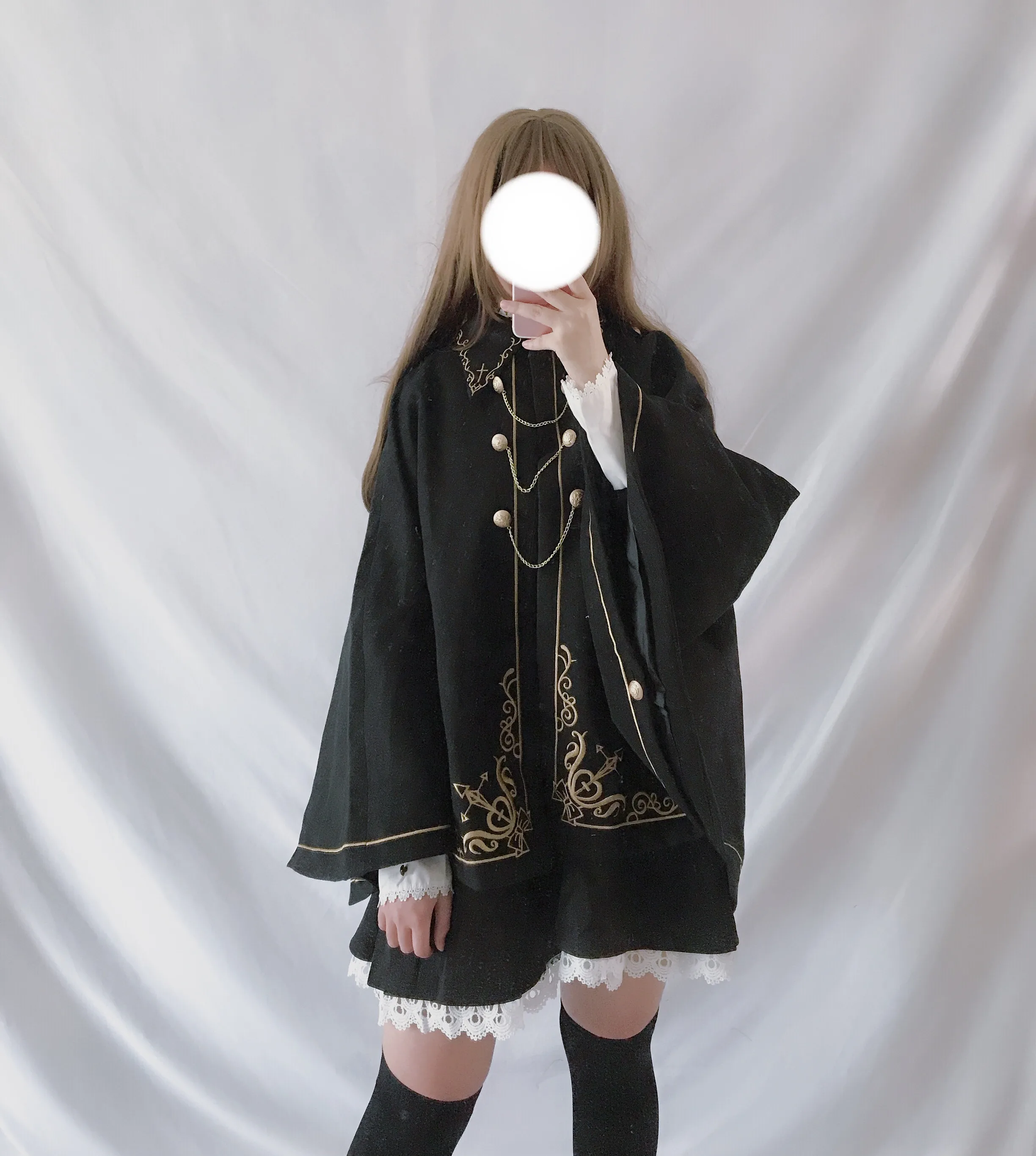 Retro Victorian Loli Japanese Harajuku Kawaii Girl Autumn Winter Dark Lolita Cloak Polo Collar Batwing Sleeve Gothic Lolita Coat