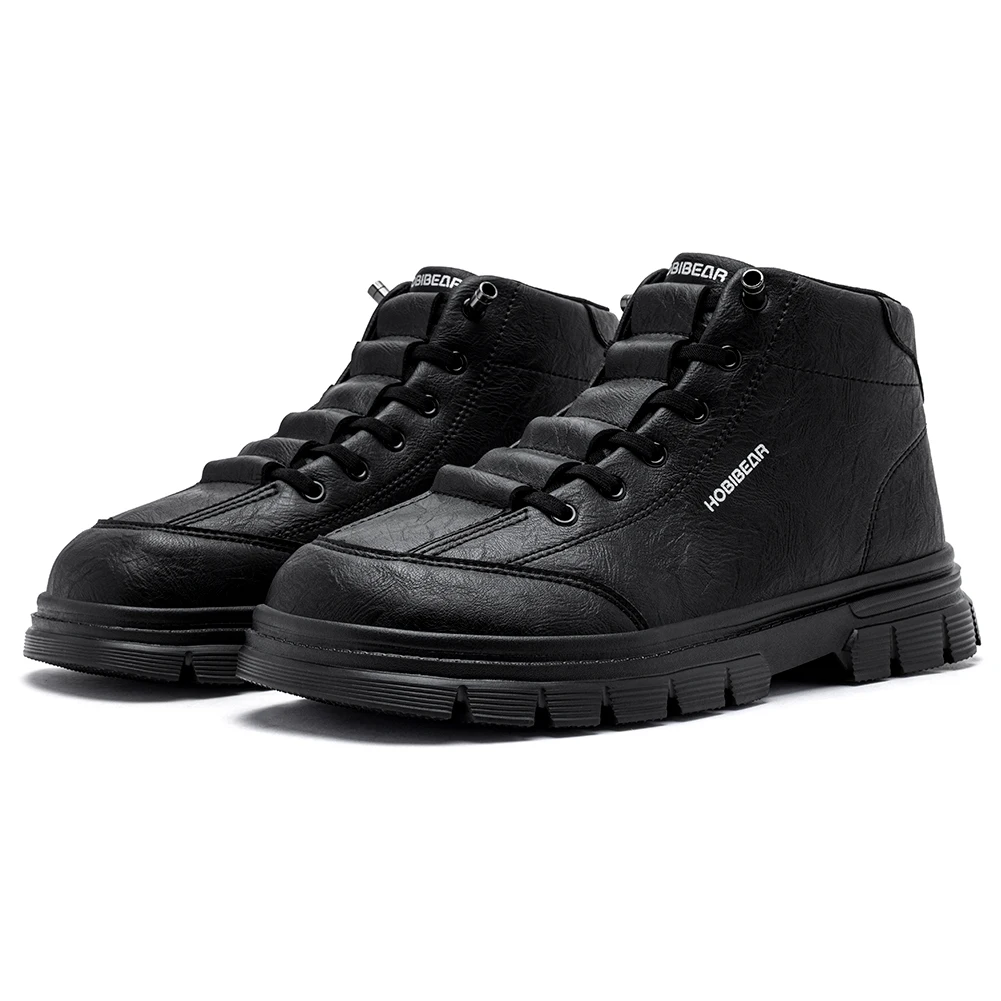 HOBIBEAR Men's Wide Toe Box Ankle Boots Artificial Leather Thick Platform Boots Lace Up | Slip-On Two Ways Mid-Top Walking Shoes view 6