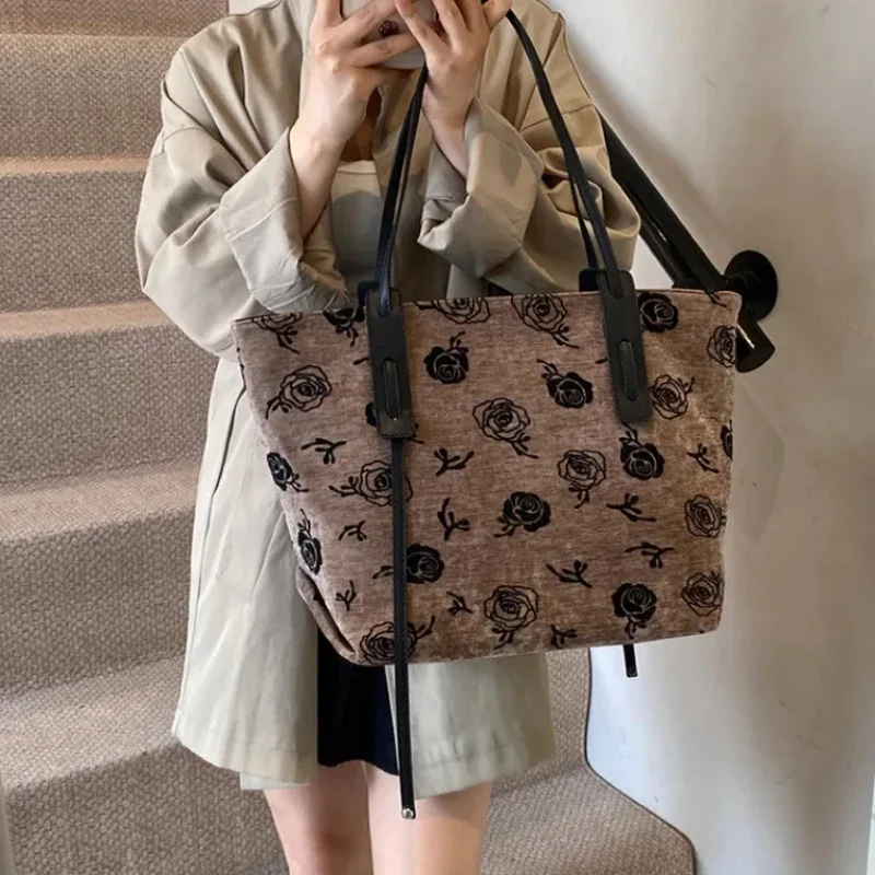 Online Retro Leopard Print Casual Tote Bag Large Capacity Commuting Handbag 2024 High Quality Simple Single Women's Shoulder Bag