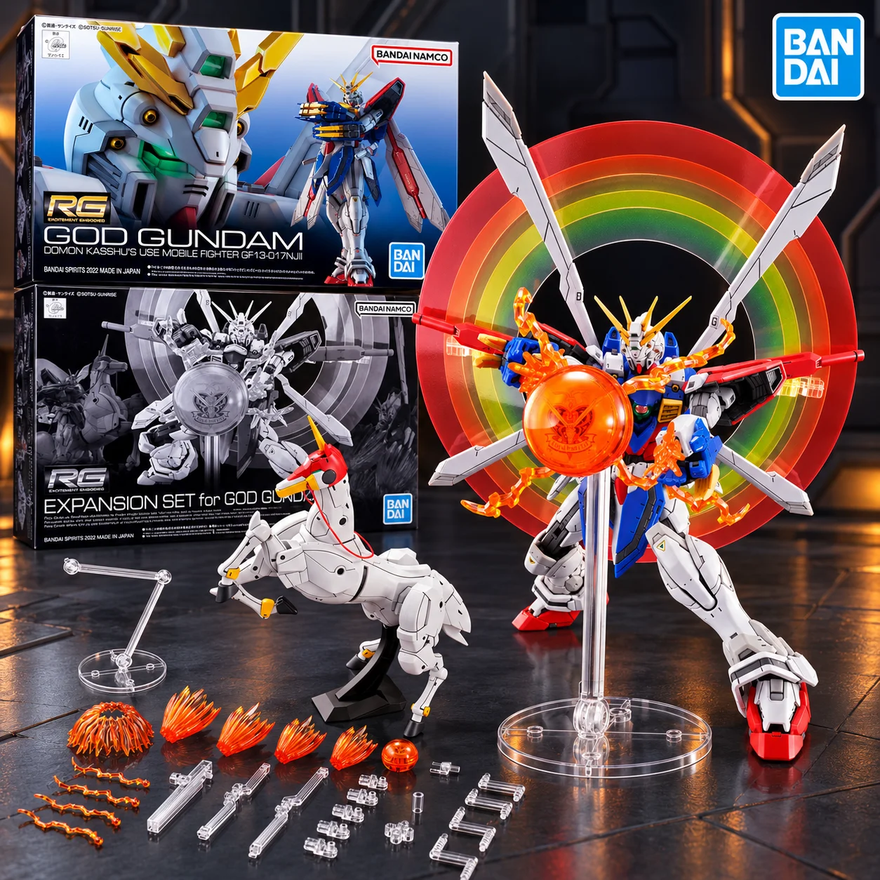 Original Genuine Bandai Gundam Model Kit RG 1/144 God Gundam Expansion Set Gunpla Anime Action Figure for Toys Christmas Gifts