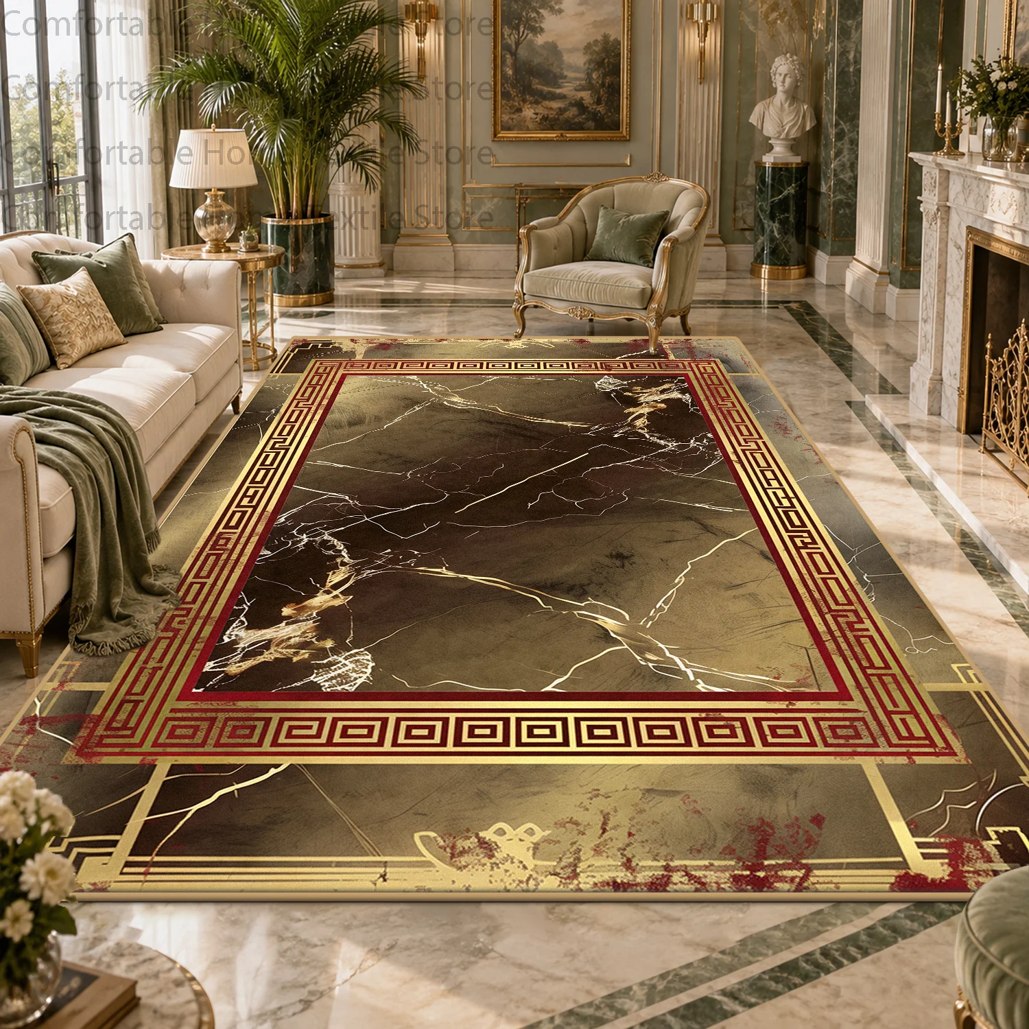 Modern Glam Gold Vein Large Size Living Room Carpet Non-Slip Vintage Marble Home Decor Rugs Soft Washable Bedroom Floor Mats