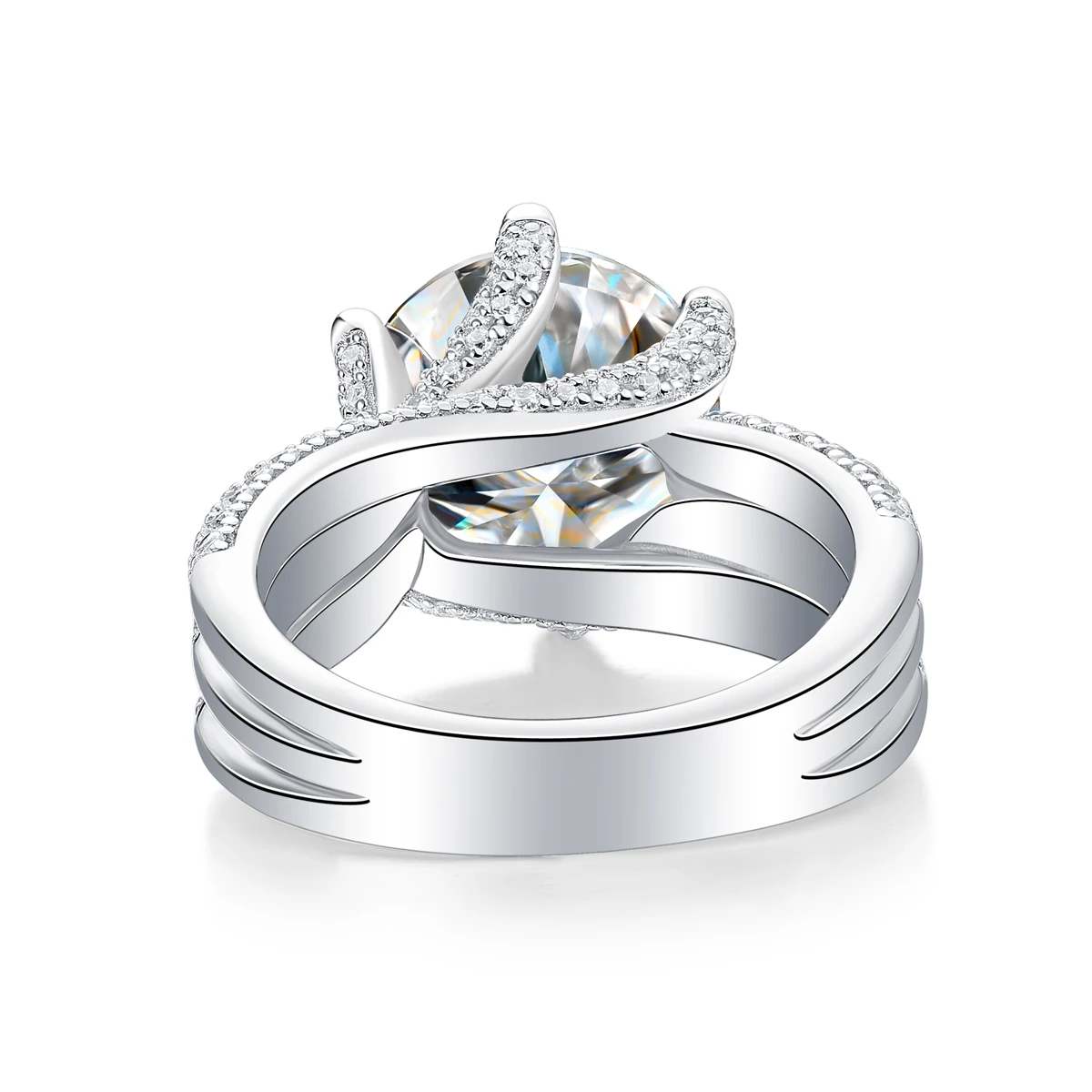 Anel de noivado de moissanite 5CT S925 prata com pedras redondas de corte brilhante e configuração de garra - joias de casamento ou proposta de luxo