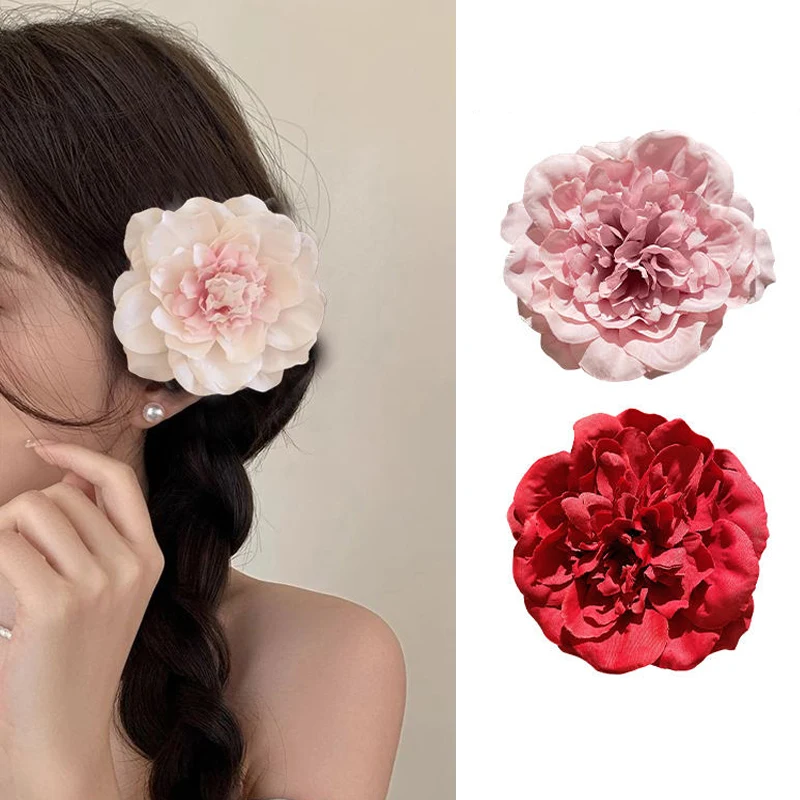 Beach Sunset Photo Hair Accessories Beautiful Red Flower Hair Clip Side Clip Bang Clip Flower Hair Clip Headpiece for Women