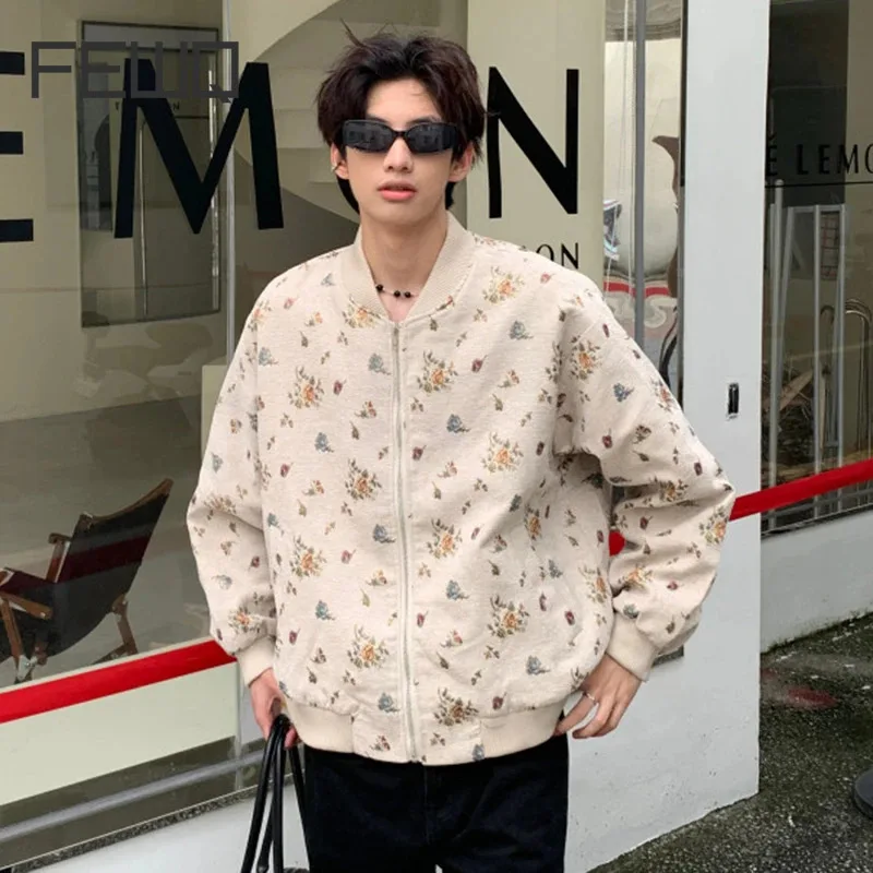 FEWQ 2024 Autumn Winter New Men's Jacket Korean Style Loose Zipper Printing Design Male Fashion Personality Tops 4E2752