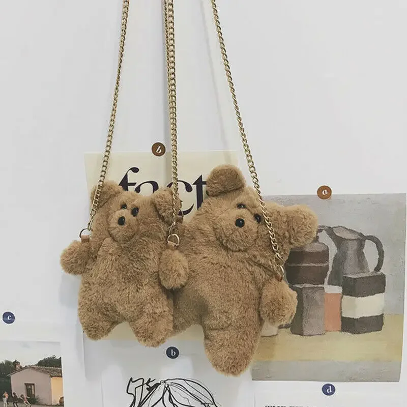 Girls Sweet Cute Plush Teddy Bear Crossbody Bags Women Harajuku Casual Cartoon Shoulder Bags Fashion Travel Handbags