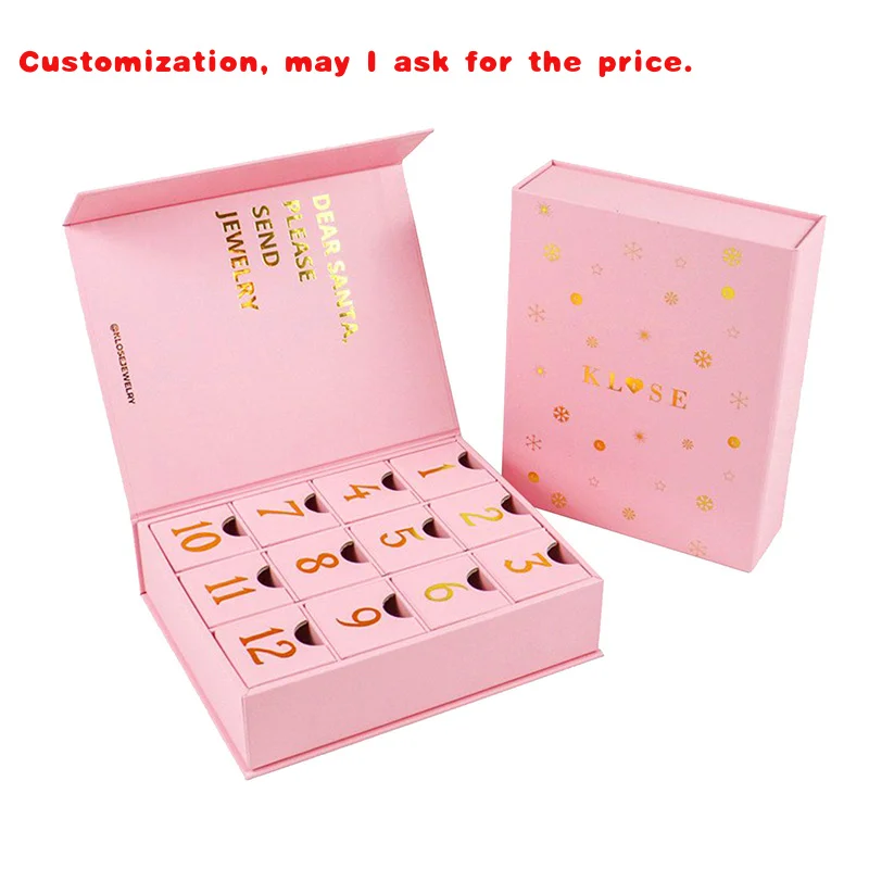 

на заказ. Премиум-розовая 24-дневная заполняемая коробка для календаря, настраиваемая упаковка обратного отсчета, праздничный праздник, сезонная вечеринка S