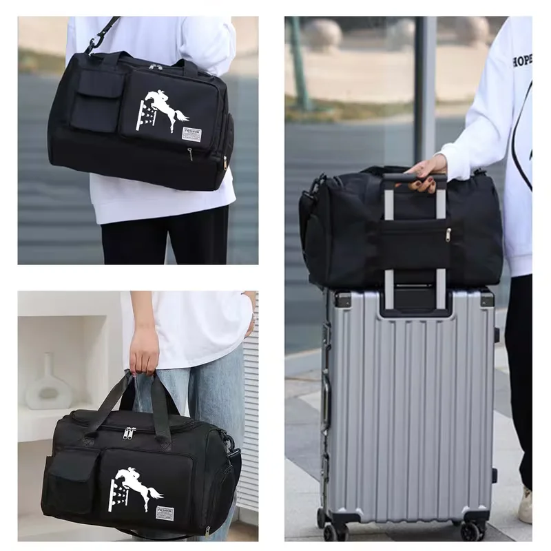 New Simple Travel Bag with Equestrian Pattern Print, Fashionable Multifunctional Gym Bag with Independent Shoe Compartment Design, Portable Large-Capacity Clothing Storage Bag, Suitable for Fitness and Short Trips