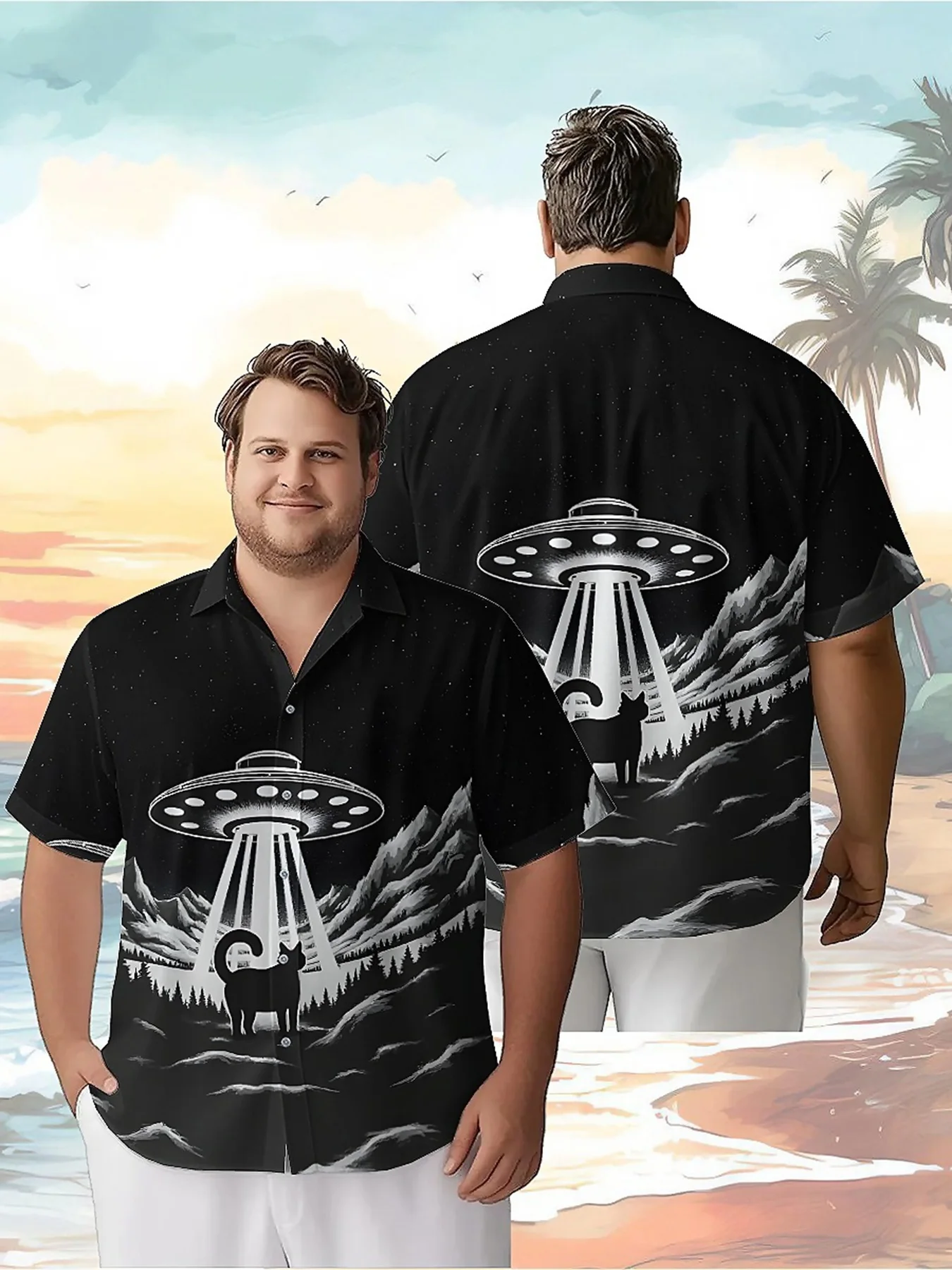 Men's Plus Size Hawaiian Shirts Alien Pattern,Premium Comfort Youth Clothes,Y2K Tops