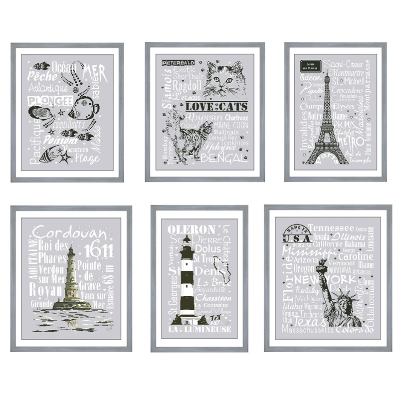 Love cats letter Statue of Liberty cross stitch package 14ct 11ct silver canvas cotton silk embroidery handmade needlework