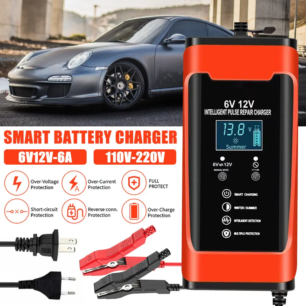 Motorcycle Battery Charger 6V12V Universal Lead Acid Pulse Repair Charger for Automobile and motorbike single lead-acid battery