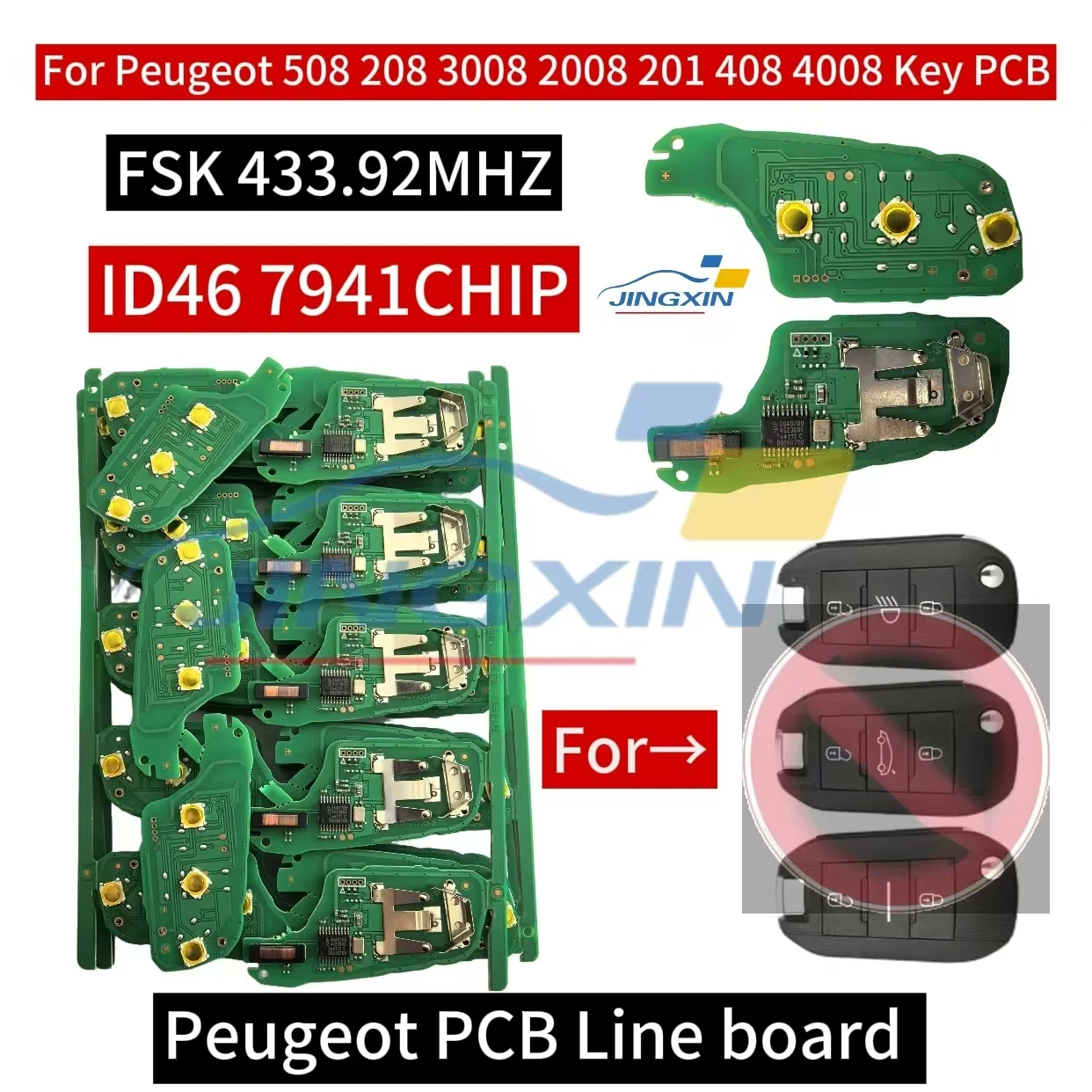 Jingxin Remote Car Key Circuit Board Fob ID46 434MHZ For Citroen C4L New Elysee For Peugeot 508 208 3008 2008 201 408 4008 PCB