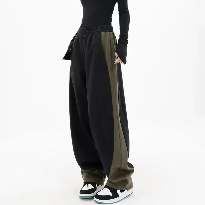 Wide Leg Pants Women Hip Hop Contrast Color Spring Autumn Streetwear Fashion Loose Sports Casual Straight Trousers Y2k Clothes