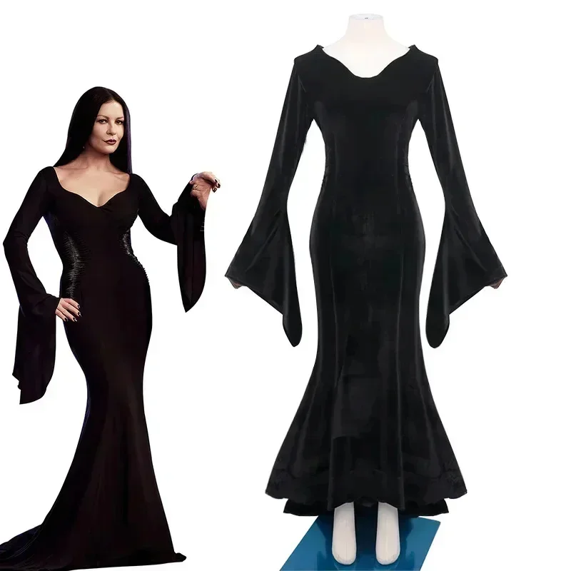 Wednesday Addams Family Cosplay Uniform Dress Movie Morticia Cosplay Costume Black Wigs For Women Halloween Carnival Anime Role