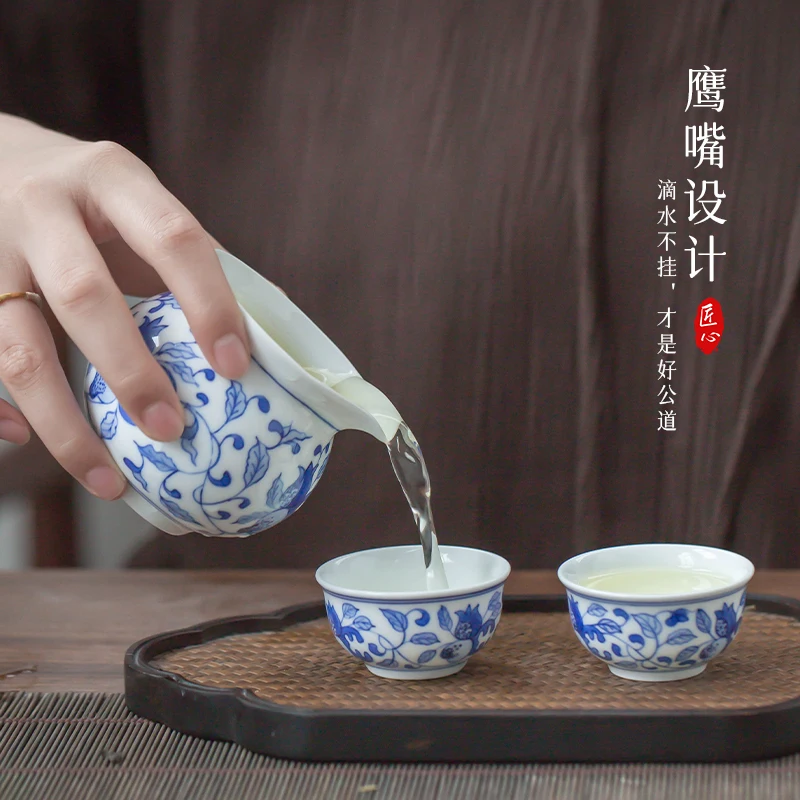 High-Grade Ceramic Gaiwan Tea Cup Jingdezhen Hand Painted Blue and White Porcelain Kung Fu Tea Set Household Complete Set