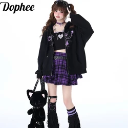 Dophee Original Embroidery Butterfly Hooded Sweater Coat Women New Autumn Y2k Subculture All-match Zip Hoodie Jacket Sweet Coats