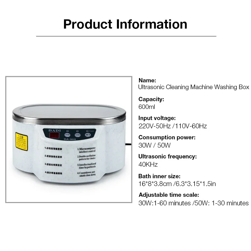 600ML Ultrasonic Cleaner Intelligent Control Bath Device - Jewelry Glasses Knife Tool Cleaning Machine