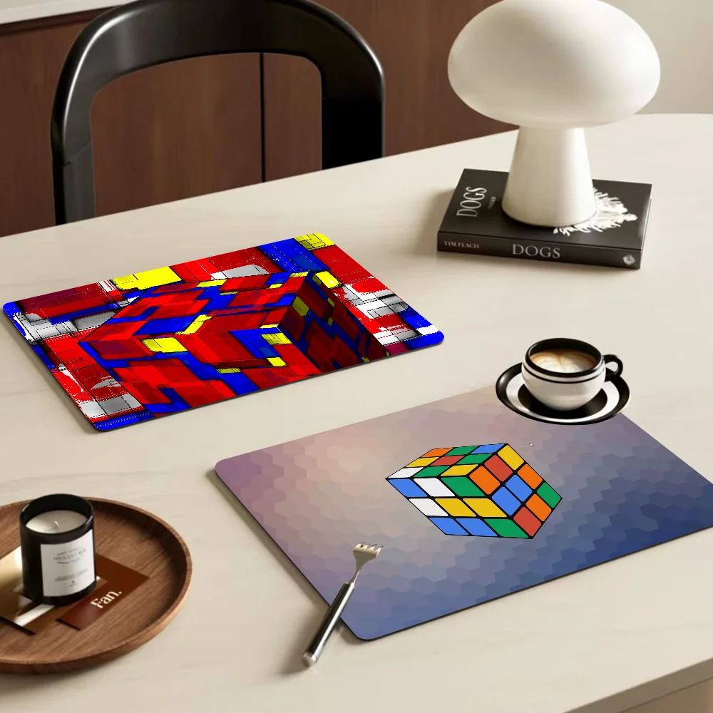 R-Rubiks-Cubes Art Quick Drying Dish Mat Printed Kitchen Tableware Coffee Draining Pad Dinnerware Cup Bottle Placemat