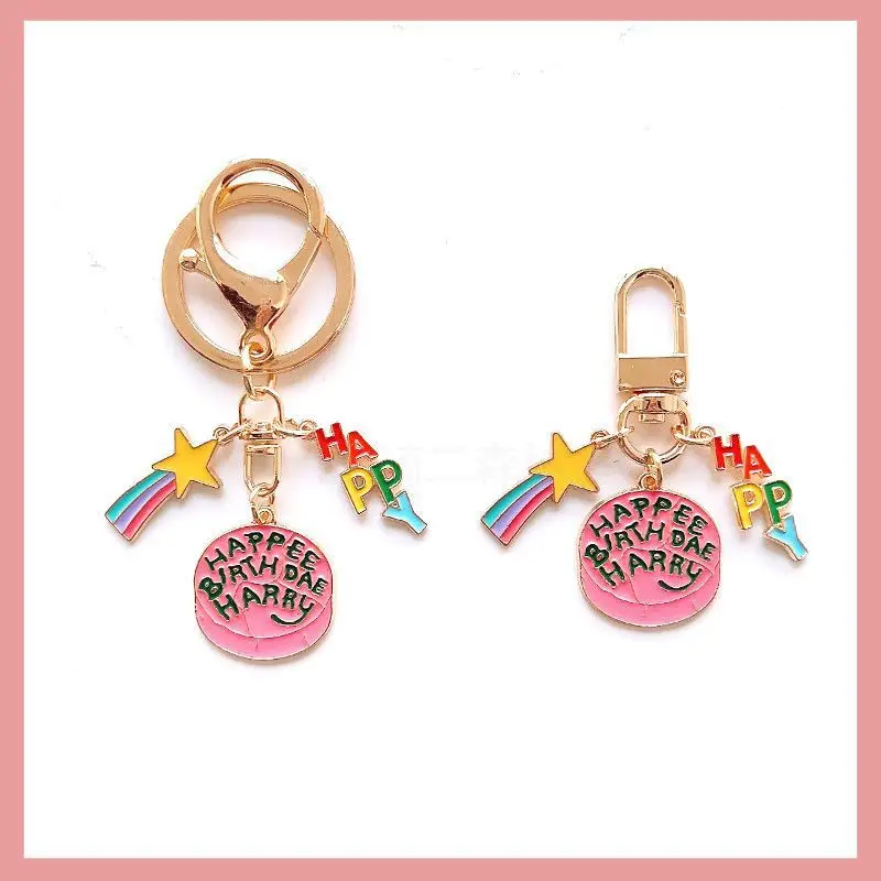 New Harry Potter Cute Pink Cake Happy Birthday Rainbow Star Keychain Bag Pendant Gift for Good Friends