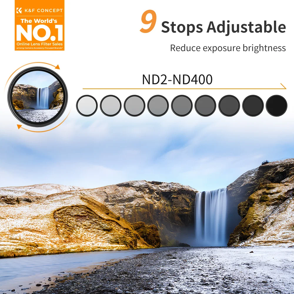 K&F Concept ND2-ND400 ND Filter Variable Neutral Density Filter 37/40.5/43/46/49/52/55/58/62/67/72/77/82mm For Camera Lens