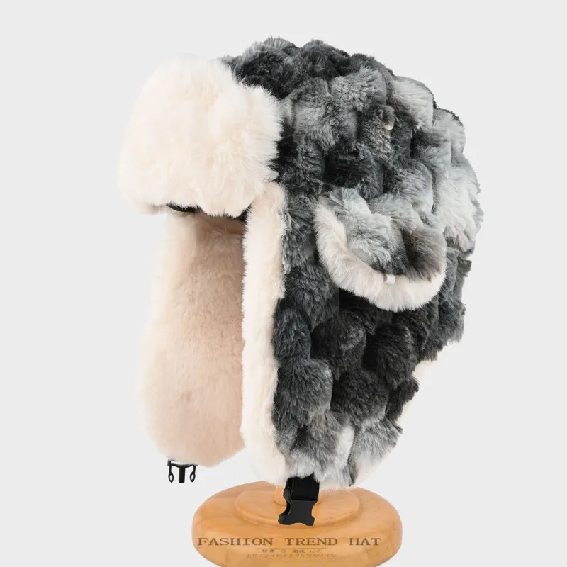 Unisex Winter Colorful Gradient Plush Warm Ear Cover Ski Hat Fleece Lined Riding Cap