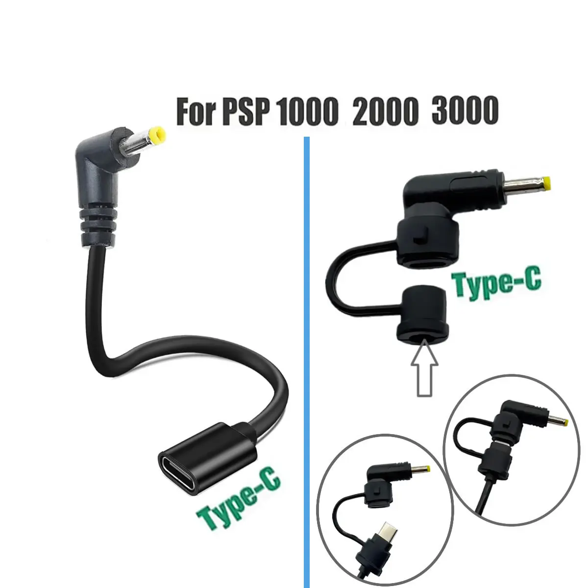 90 Grad FÜR PSP USB C Typ C Ladekabel, USB C PD Ladegerät Adapter Typ C Kabel Für PSP 1000/2000/3000 Spielkonsole Aufladen