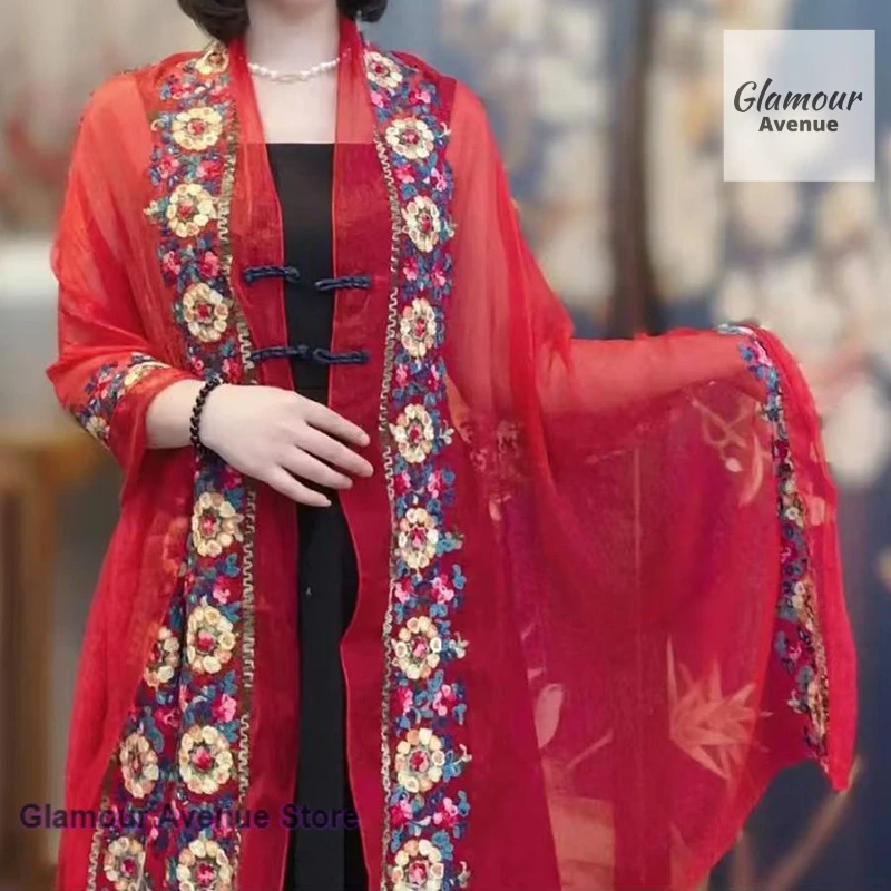 Chinese embroidered shawl women's summer new buckle air-conditioned cardigan embroidered sun-proof western fashion casual shirt