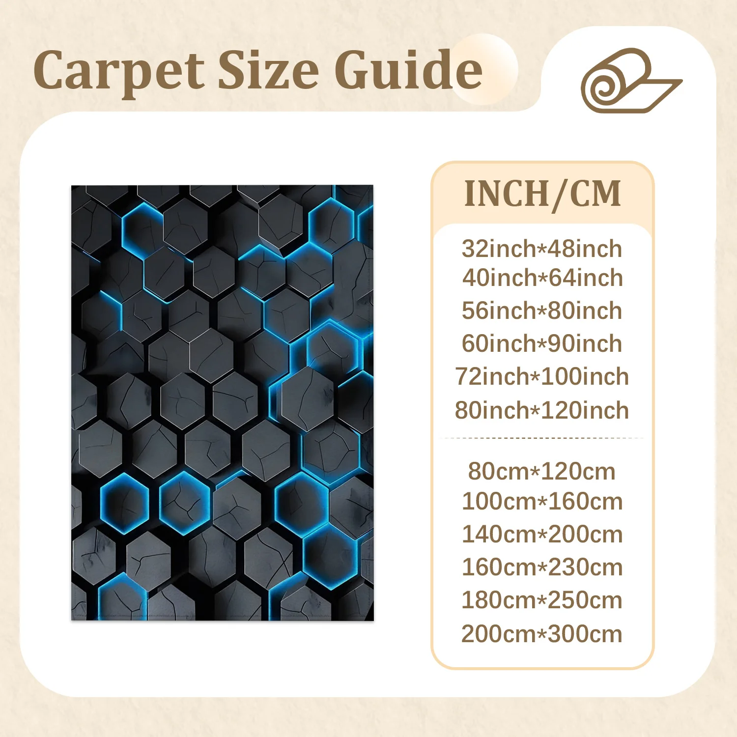 Large Indoor Area Rug, Soft Velvet Low Pile with Non-Slip Dotted Backing, Machine Washable, Modern Hexagon Honeycomb Pattern with Blue Glow Accent, Ideal for Living Room, Bedroom, Gaming Space
