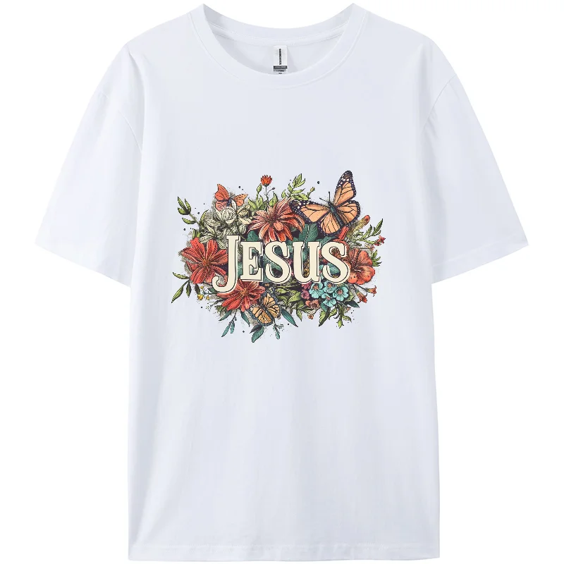 Single sided printed t-shirts, Casual summer T-shirt, Short T-shirt, Jesus,  Cross, fashion, The Christian, Neutral,100% cotton