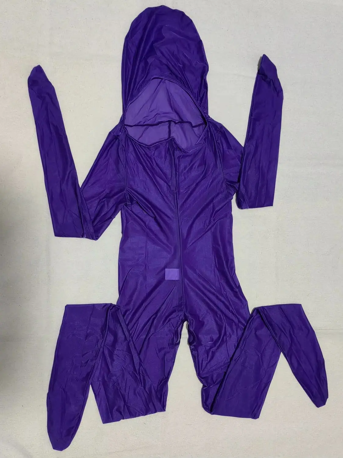 M XL Hooded Nylon Zentai Catsuit Glossy Shiny Bodystocking Crotchless Encased Hand Bodysuit Tights Leotard Conjoined Jumpsuit