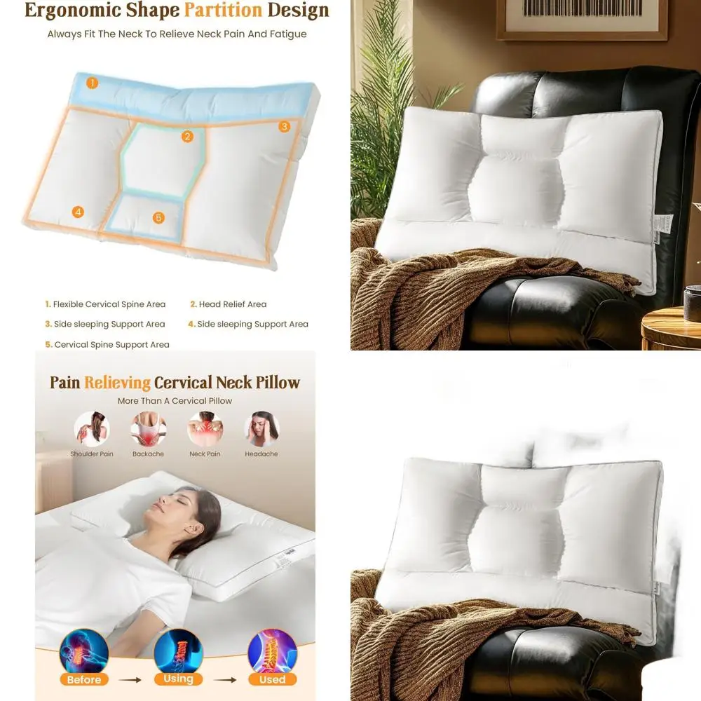 

Ergonomic Goose Down Pillow for Neck Pain Relief, 1050 Fill Power, 600 Thread Cotton Cover, Ideal for Side, Back, and Stomach Sl
