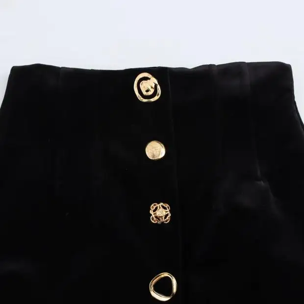 High Waist Velvet  Skirt with Button Decoration Swan Design Split Half Body Skirt for Women Straight Cut Daily Wear