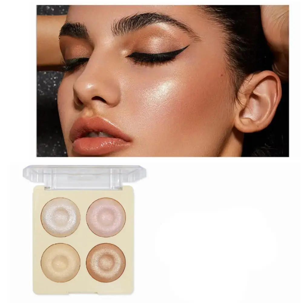 Glitter Highlighter Em Pó Paleta, 4 Cores, Alta Duração, Rosto, Impermeável, Maquiagem Corporal, Brilho Contorno, K4T1