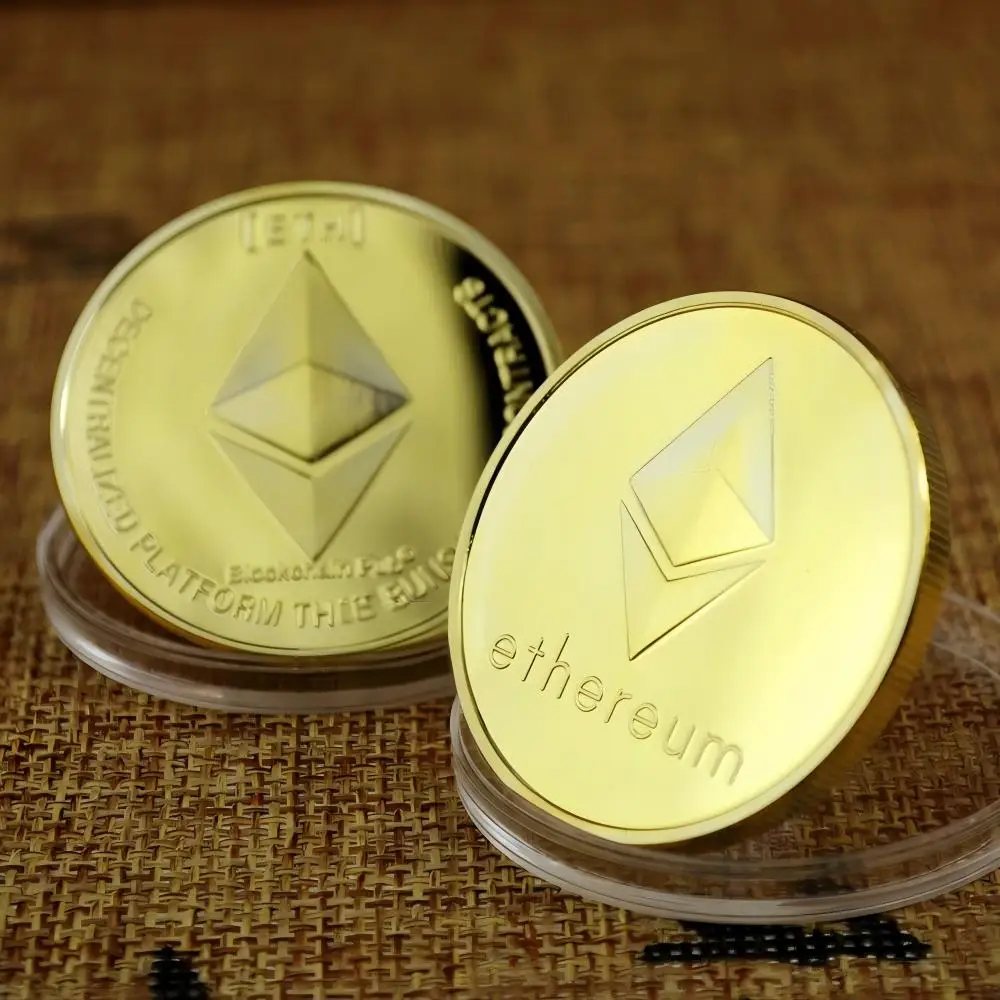 Ethereum Commemorative Medal ETH 3D Relief Gold Plated Metal Coin Crypto Virtual Currency Collection Souvenir Gift Home Decor