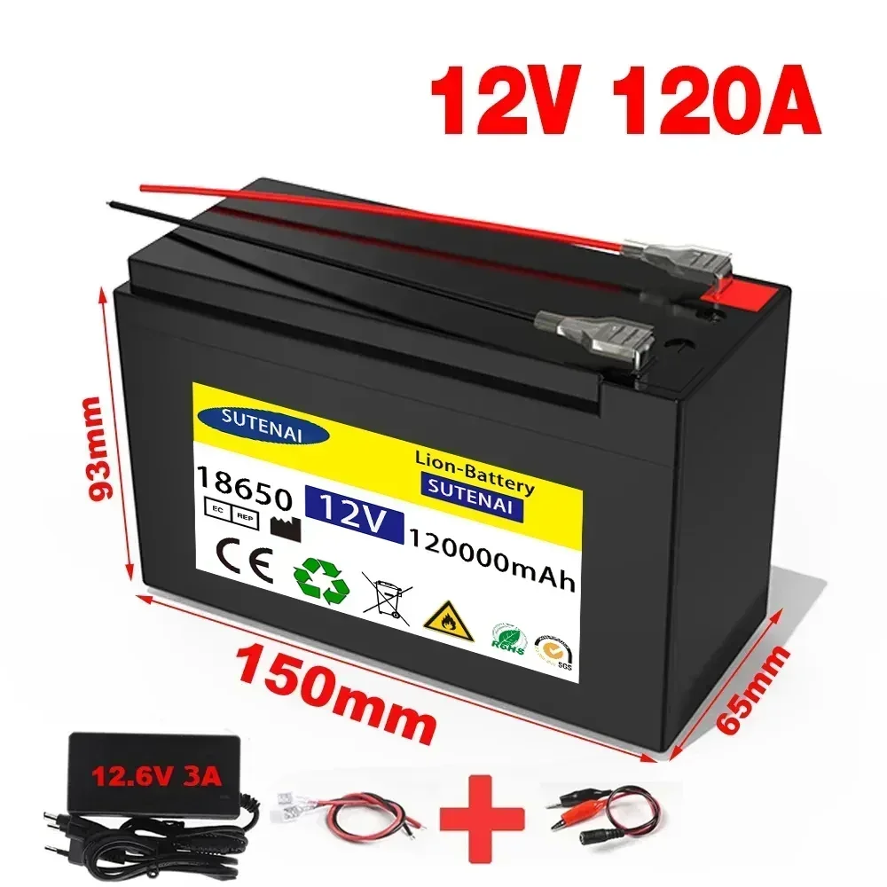 

Upgraded 12V 120Ah 18650 lithium battery Built-in BMS pack Rechargeable battery for solar energy electric vehicle battery