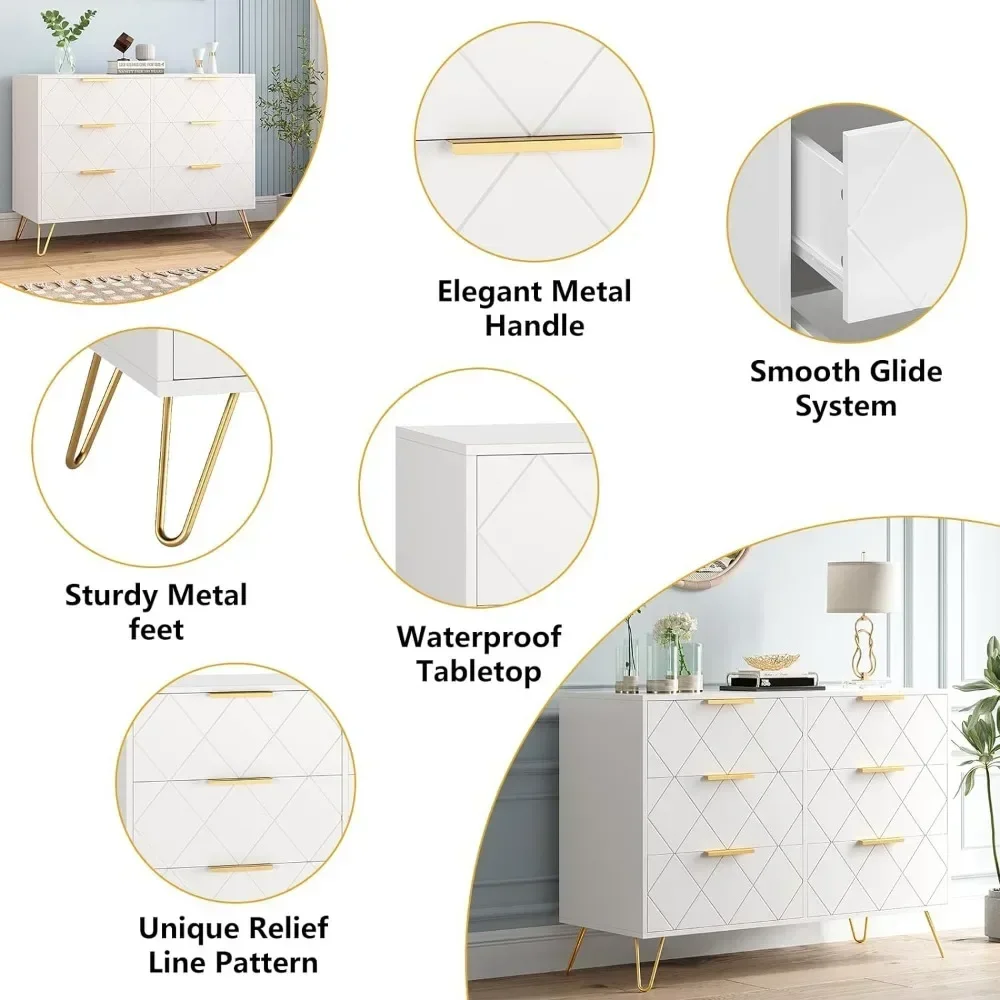 Commode pour chambre à coucher avec 6 meubles pour femmes, table de maquillage en spanTable blanche, commode de proximité, égouts dans la chambre