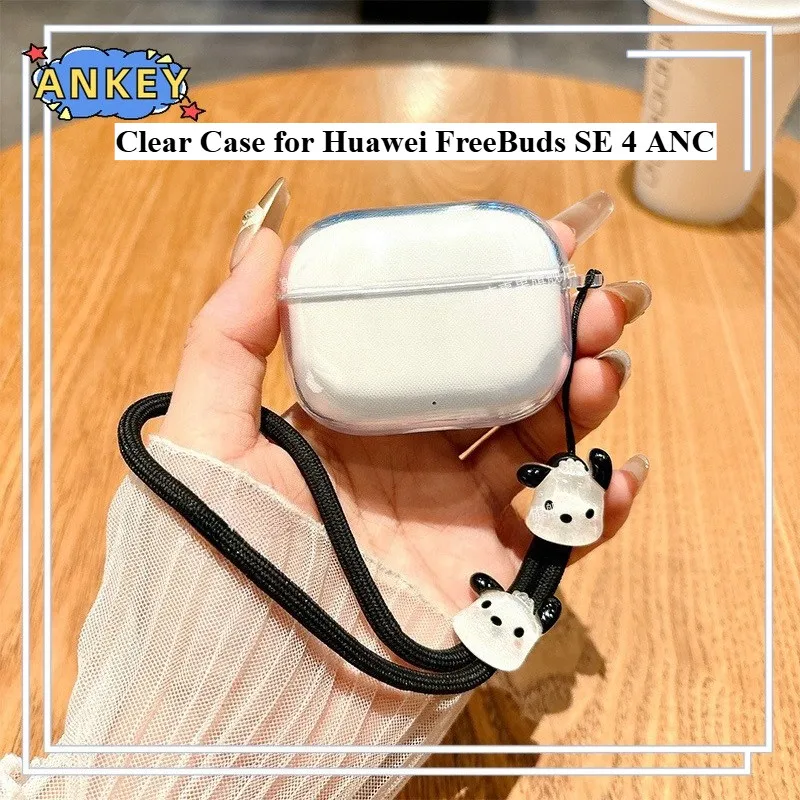 حافظة لهاتف Huawei FreeBuds SE 4 ANC، غطاء حماية ناعم وشفاف من مادة TPU المقاومة للصدمات مع حبل لطيف