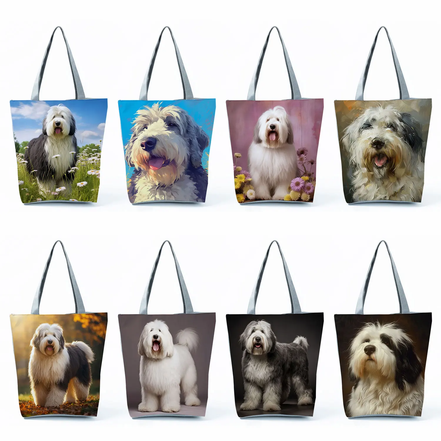 Old English Sheep Dog Printed Handbags Practical Daily Office Tote Bags Casual Kawaii Animal Shoulder Bags for Shopping Travel