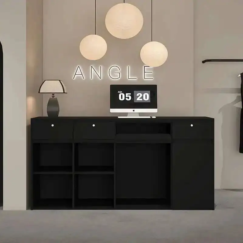 

Outfit Shop Simple Reception Desk Baking Paint Black Minimalism Corporation Counter Storage Office Furniture Receptionsdisk FYRD